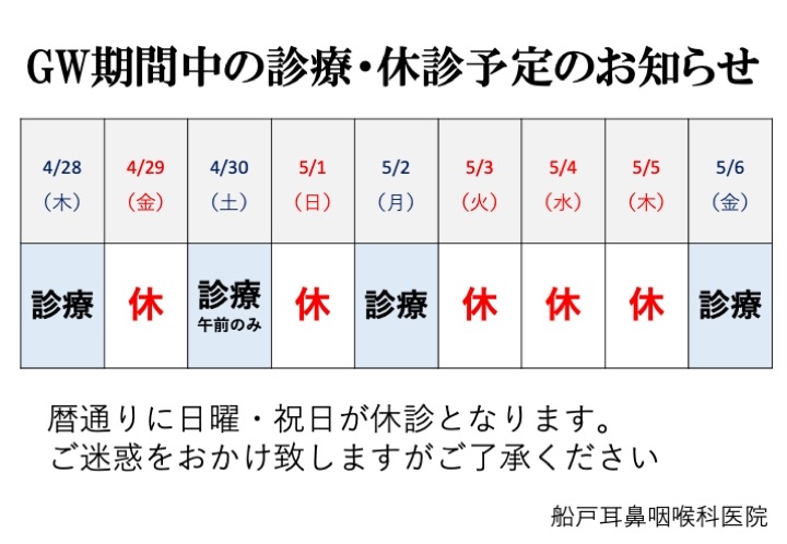 GW診療予定